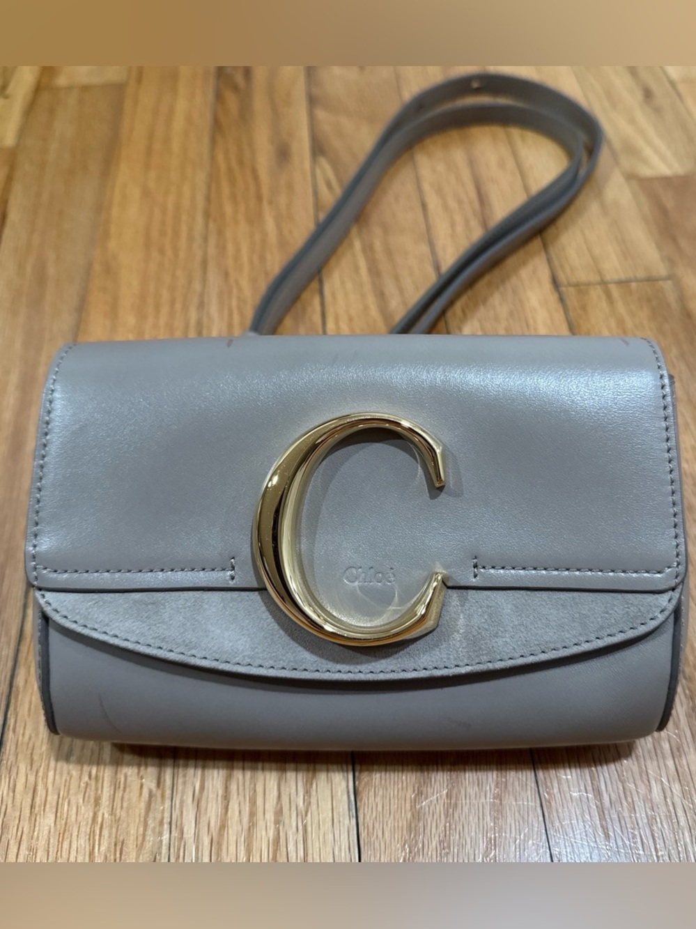 Chloé Mini Shoulder Bag in Light Gray with Gold C Charm